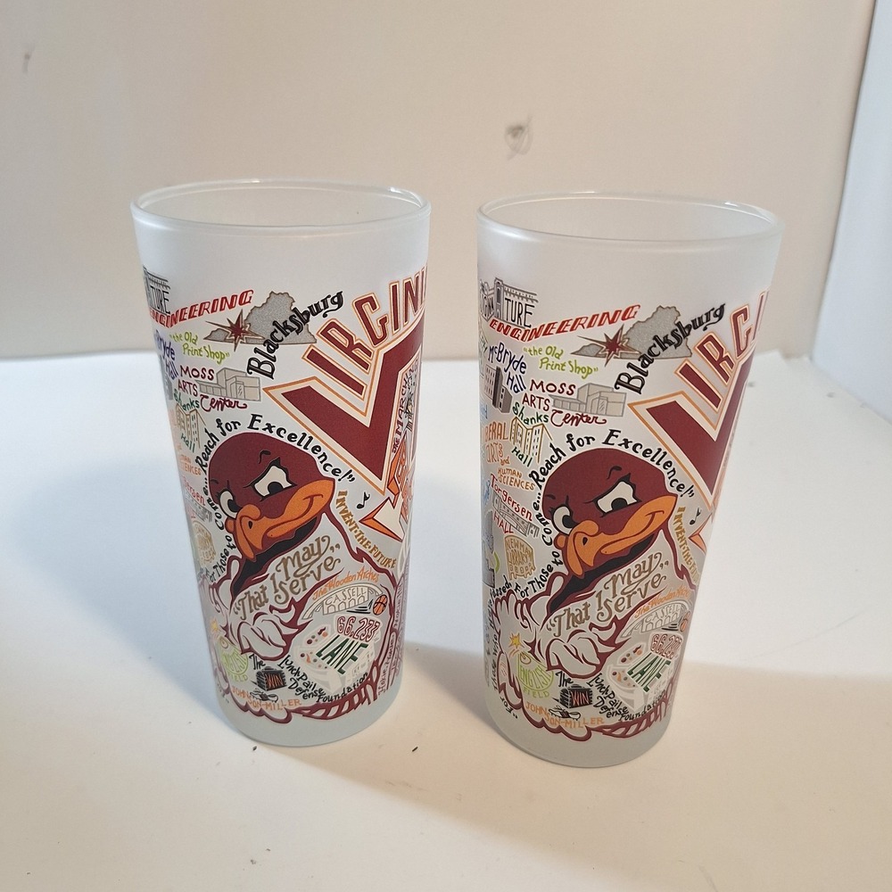 Two Virginia Tech Collegiate Drinking Glass VT Hokies 15oz Frosted‎ Glass